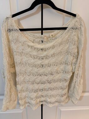 Anthropologie Ivory Open-Knit Boatneck Sweater
